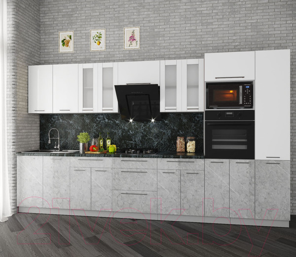 Изображение товара Кухонный гарнитур Интерлиния Мила Пластик 3.6 (мрамор/белый глянец/кастилло темный)