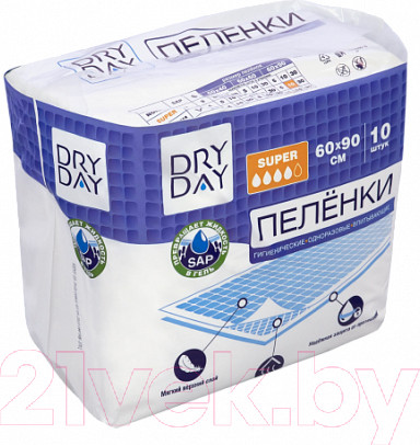 Изображение товара Набор пеленок одноразовых впитывающих Modum Dry Day Super 60x90 (10шт)