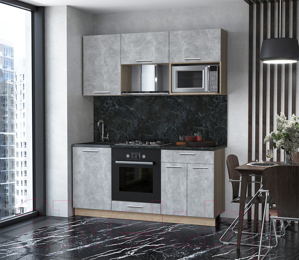 Изображение товара Кухонный гарнитур Интерлиния Мила 1.7 ВТ (бетон/бетон/кастилло темный)