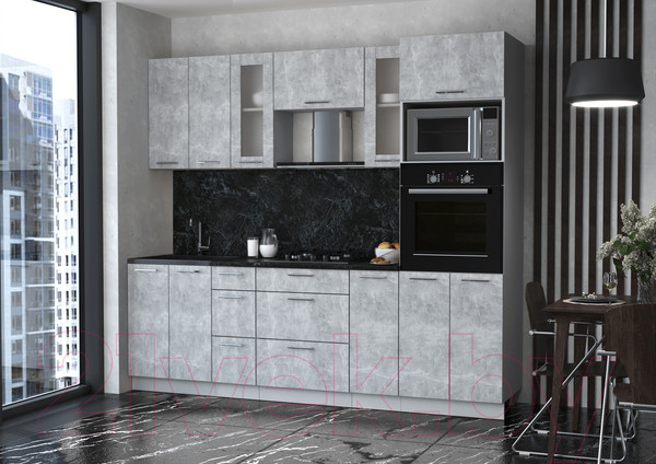 Изображение товара Кухонный гарнитур Интерлиния Мила 2.4 ВТ (бетон/бетон/кастилло темный)