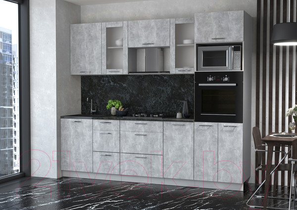 Изображение товара Кухонный гарнитур Интерлиния Мила 2.5 ВТ (бетон/бетон/кастилло темный)