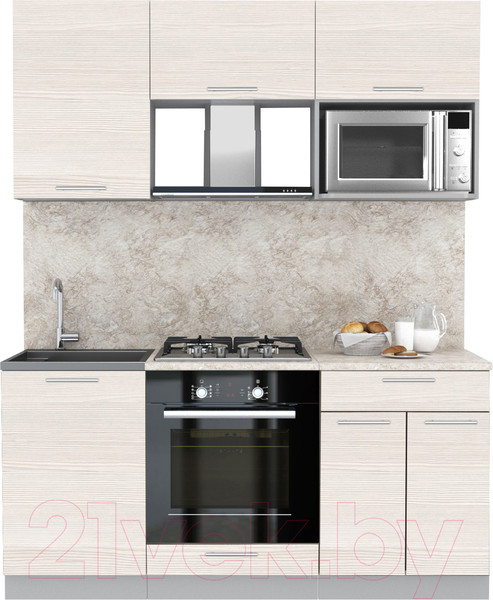 Изображение товара Кухонный гарнитур Интерлиния Мила 1.7 ВТ (вудлайн кремовый/вудлайн кремовый/опал светлый)