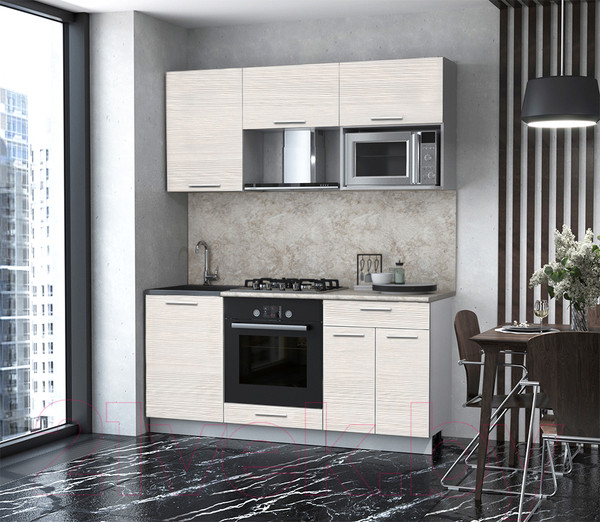 Изображение товара Кухонный гарнитур Интерлиния Мила 1.7 ВТ (вудлайн кремовый/вудлайн кремовый/опал светлый)