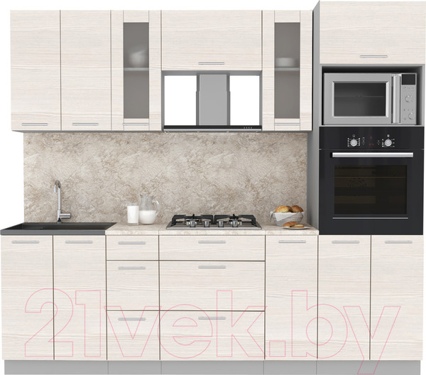 Изображение товара Кухонный гарнитур Интерлиния Мила 2.4 ВТ (вудлайн кремовый/вудлайн кремовый/опал светлый)