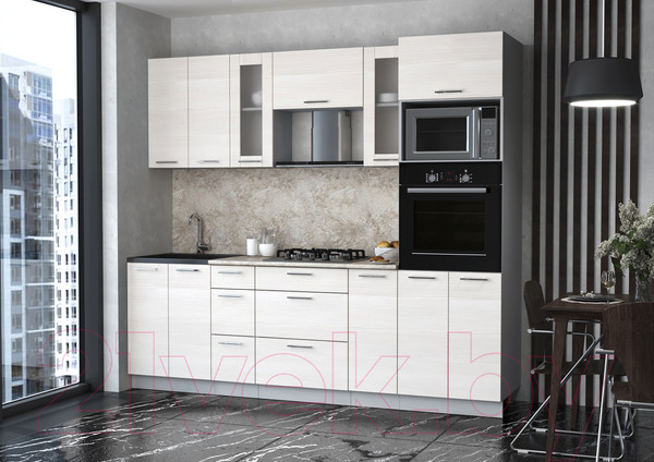 Изображение товара Кухонный гарнитур Интерлиния Мила 2.4 ВТ (вудлайн кремовый/вудлайн кремовый/опал светлый)