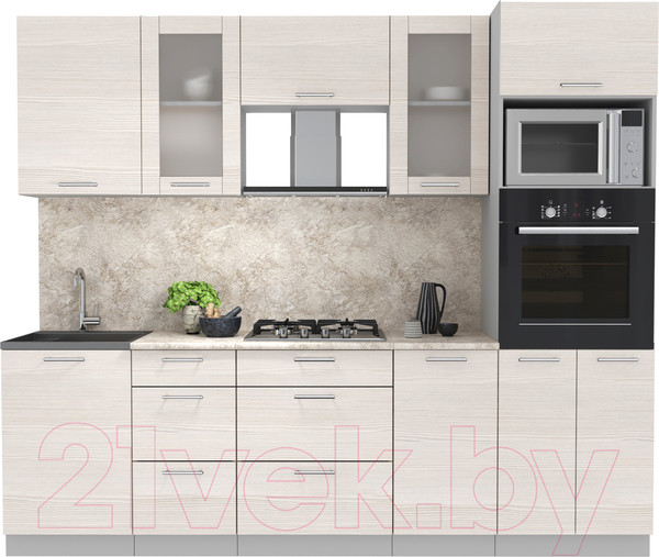 Изображение товара Кухонный гарнитур Интерлиния Мила 2.5 ВТ (вудлайн кремовый/вудлайн кремовый/опал светлый)