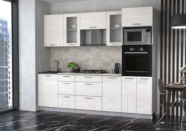 Изображение товара Кухонный гарнитур Интерлиния Мила 2.5 ВТ (вудлайн кремовый/вудлайн кремовый/опал светлый)