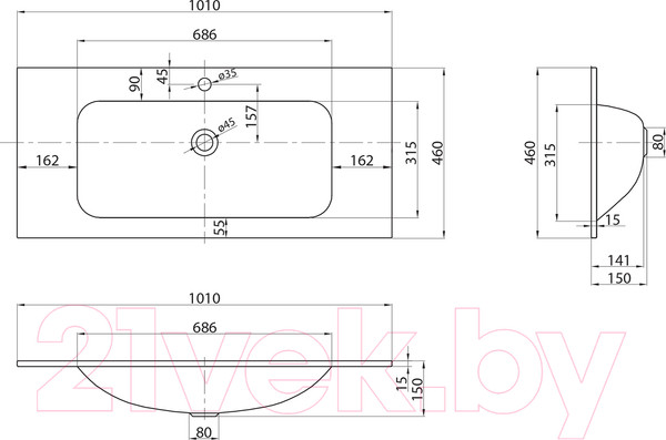 Изображение товара Умывальник BelBagno BB1010/465-LV-VTR-BO