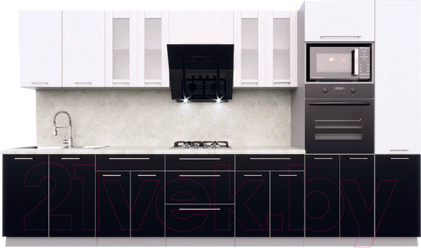 Изображение товара Кухонный гарнитур Интерлиния Мила Пластик 3.6 (черный/белый глянец/опал светлый)