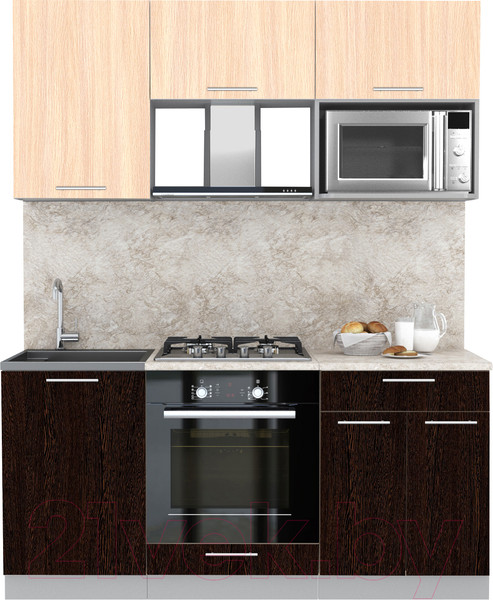 Изображение товара Кухонный гарнитур Интерлиния Мила 1.7 ВТ (дуб молочный/дуб венге/опал светлый)