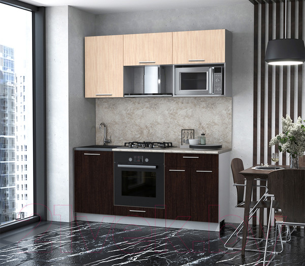 Изображение товара Кухонный гарнитур Интерлиния Мила 1.7 ВТ (дуб молочный/дуб венге/опал светлый)