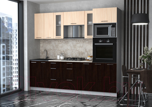 Изображение товара Кухонный гарнитур Интерлиния Мила 2.4 ВТ (дуб молочный/дуб венге/опал светлый)