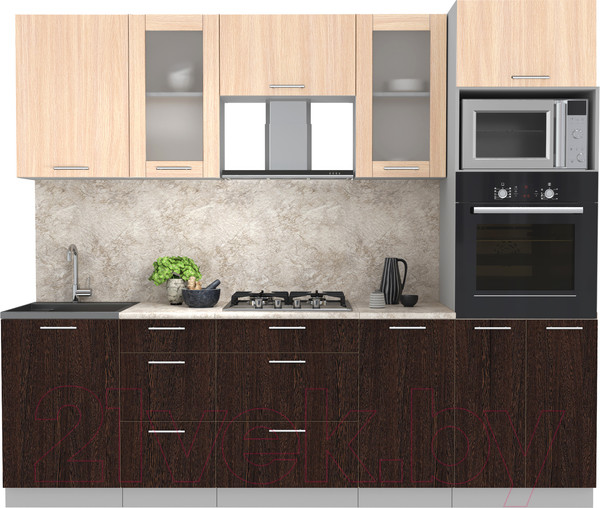 Изображение товара Кухонный гарнитур Интерлиния Мила 2.5 ВТ (дуб молочный/дуб венге/опал светлый)