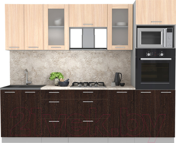 Изображение товара Кухонный гарнитур Интерлиния Мила 2.6 ВТ (дуб молочный/дуб венге/опал светлый)