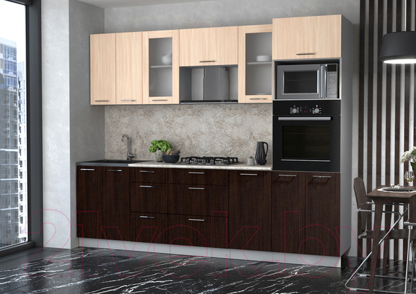 Изображение товара Кухонный гарнитур Интерлиния Мила 2.6 ВТ (дуб молочный/дуб венге/опал светлый)