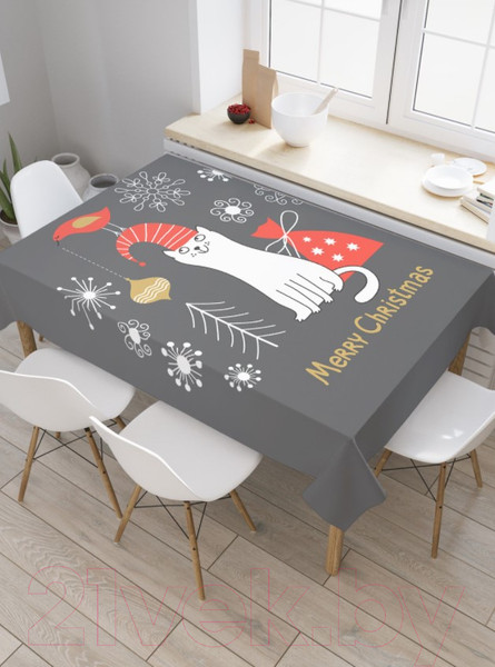 Изображение товара Скатерть JoyArty Новогодний котик / tc_380795 (180x145)