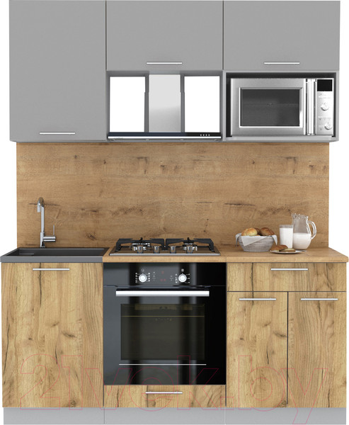 Изображение товара Кухонный гарнитур Интерлиния Мила 1.7 ВТ (серебристый/дуб золотой/дуб бунратти)