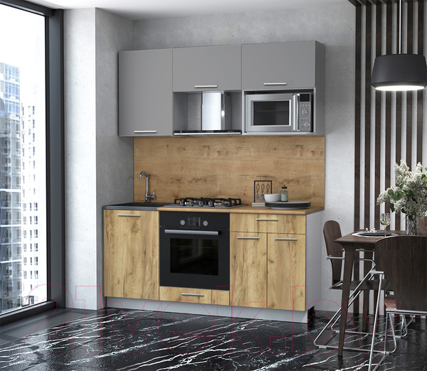 Изображение товара Кухонный гарнитур Интерлиния Мила 1.7 ВТ (серебристый/дуб золотой/дуб бунратти)