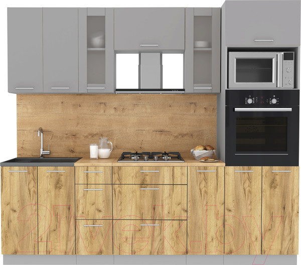 Изображение товара Кухонный гарнитур Интерлиния Мила 2.4 ВТ (серебристый/дуб золотой/дуб бунратти)