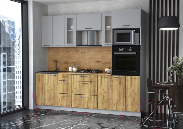 Изображение товара Кухонный гарнитур Интерлиния Мила 2.4 ВТ (серебристый/дуб золотой/дуб бунратти)