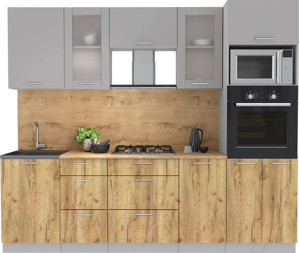 Изображение товара Кухонный гарнитур Интерлиния Мила 2.5 ВТ (серебристый/дуб золотой/дуб бунратти)