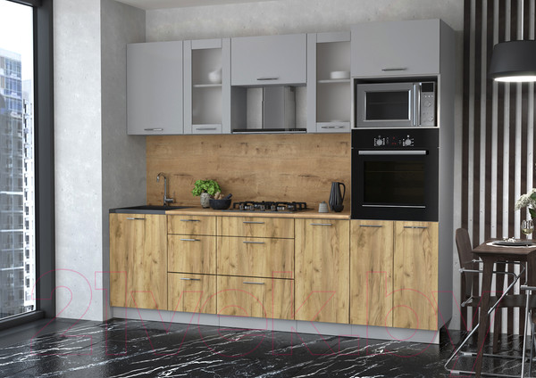 Изображение товара Кухонный гарнитур Интерлиния Мила 2.5 ВТ (серебристый/дуб золотой/дуб бунратти)