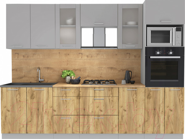 Изображение товара Кухонный гарнитур Интерлиния Мила 2.8 ВТ (серебристый/дуб золотой/дуб бунратти)