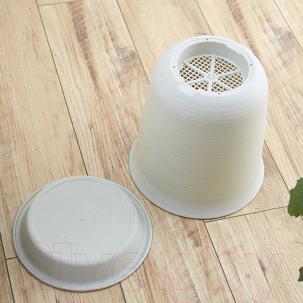 Изображение товара Вазон BOTANICA Cycle + поддон (18.5x19см, белый мрамор)