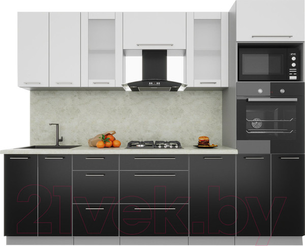 Изображение товара Кухонный гарнитур Интерлиния Мила Пластик 2.6 (черный/белый глянец/опал светлый)