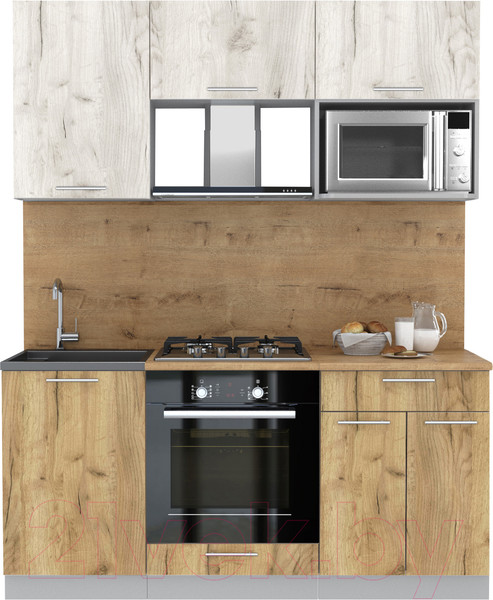 Изображение товара Кухонный гарнитур Интерлиния Мила 1.7 ВТ (дуб белый/дуб золото/дуб бунратти)