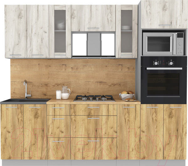 Изображение товара Кухонный гарнитур Интерлиния Мила 2.4 ВТ (дуб белый/дуб золотой/дуб бунратти)