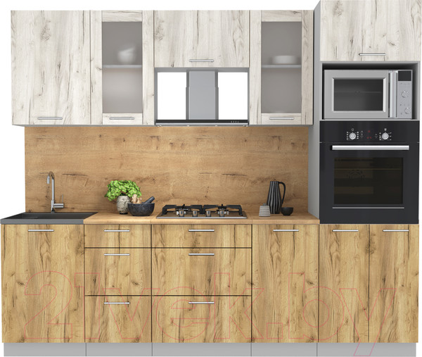 Изображение товара Кухонный гарнитур Интерлиния Мила 2.5 ВТ (дуб белый/дуб золотой/дуб бунратти)