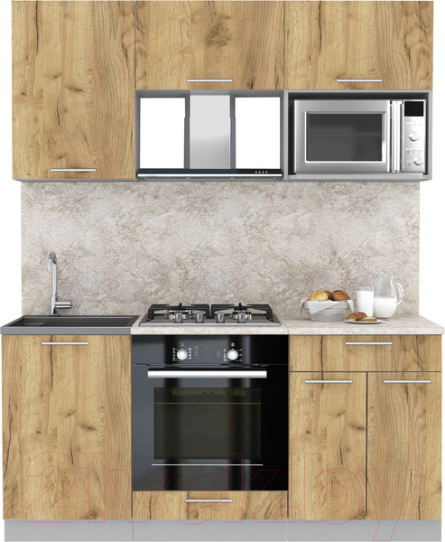 Изображение товара Кухонный гарнитур Интерлиния Мила 1.7 ВТ (дуб золото/дуб золото/опал светлый)