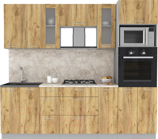 Изображение товара Кухонный гарнитур Интерлиния Мила 2.4 ВТ (дуб золотой/дуб золотой/опал светлый)