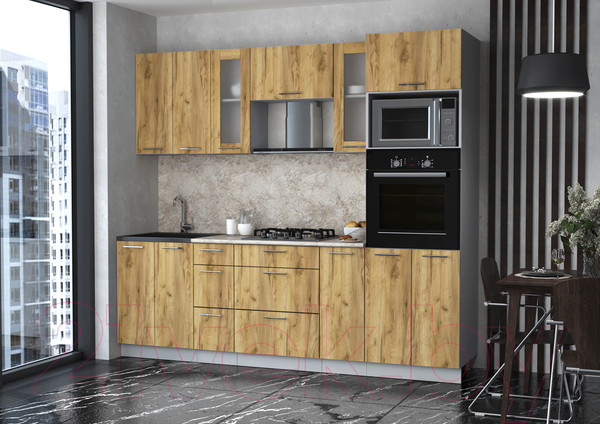 Изображение товара Кухонный гарнитур Интерлиния Мила 2.4 ВТ (дуб золотой/дуб золотой/опал светлый)