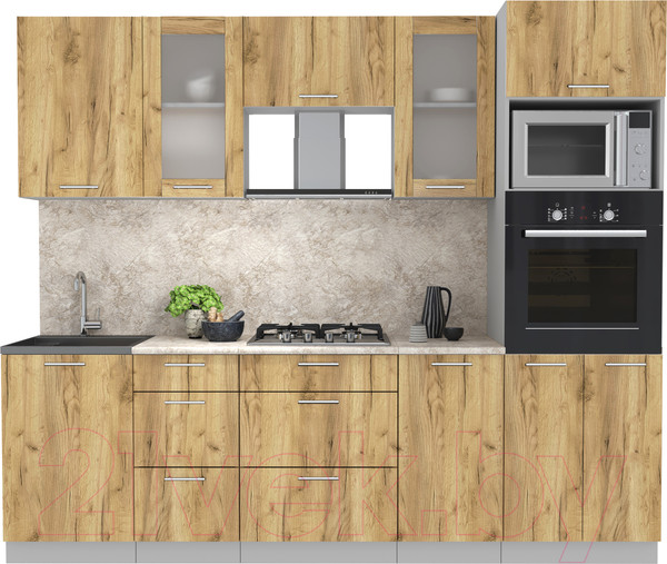 Изображение товара Кухонный гарнитур Интерлиния Мила 2.5 ВТ (дуб золотой/дуб золотой/опал светлый)