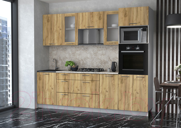 Изображение товара Кухонный гарнитур Интерлиния Мила 2.5 ВТ (дуб золотой/дуб золотой/опал светлый)