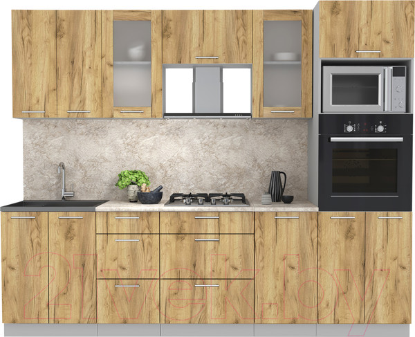 Изображение товара Кухонный гарнитур Интерлиния Мила 2.6 ВТ (дуб золотой/дуб золотой/опал светлый)