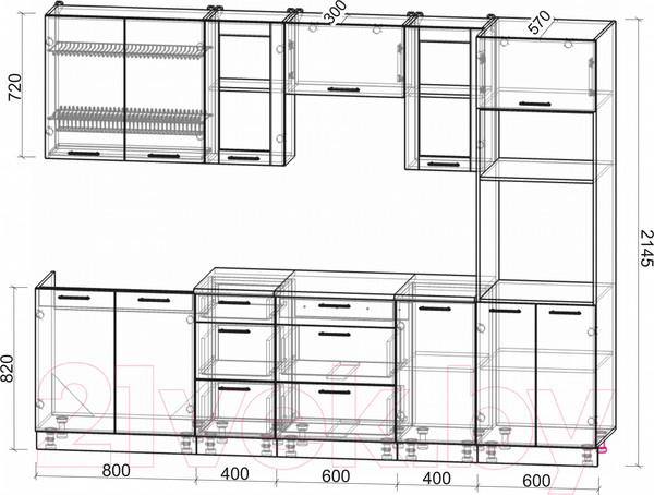 Изображение товара Кухонный гарнитур Интерлиния Мила 2.8 ВТ (дуб золото/дуб золото/опал светлый)