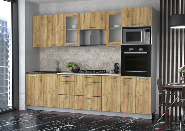 Изображение товара Кухонный гарнитур Интерлиния Мила 2.8 ВТ (дуб золото/дуб золото/опал светлый)