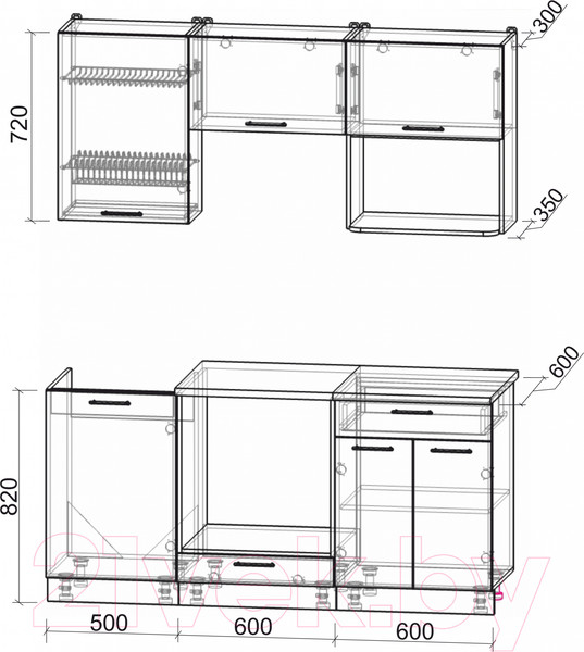Изображение товара Кухонный гарнитур Интерлиния Мила 1.7 ВТ (дуб белый/дуб серый/опал светлый)