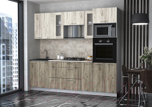 Изображение товара Кухонный гарнитур Интерлиния Мила 2.4 ВТ (дуб белый/дуб серый/опал светлый)