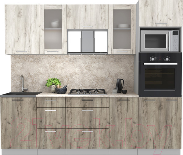 Изображение товара Кухонный гарнитур Интерлиния Мила 2.5 ВТ (дуб белый/дуб серый/опал светлый)