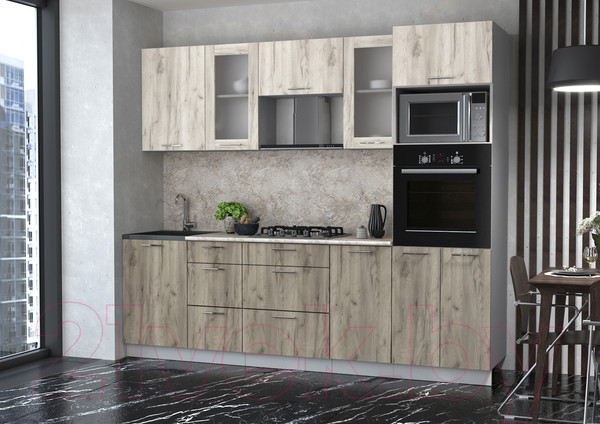 Изображение товара Кухонный гарнитур Интерлиния Мила 2.5 ВТ (дуб белый/дуб серый/опал светлый)