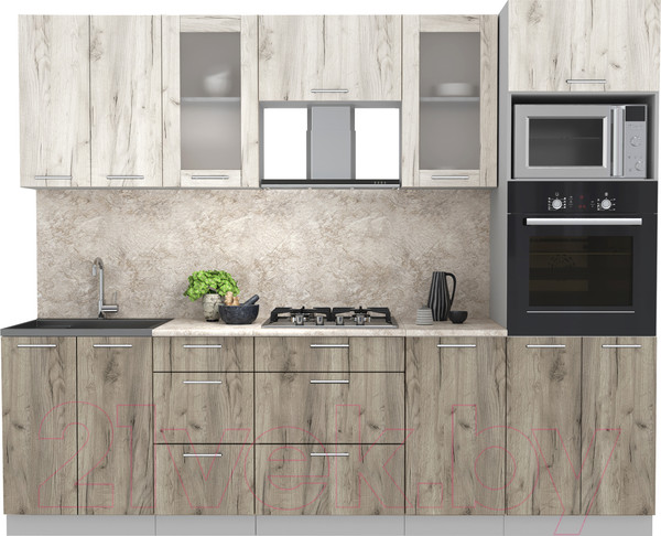 Изображение товара Кухонный гарнитур Интерлиния Мила 2.6 ВТ (дуб белый/дуб серый/опал светлый)