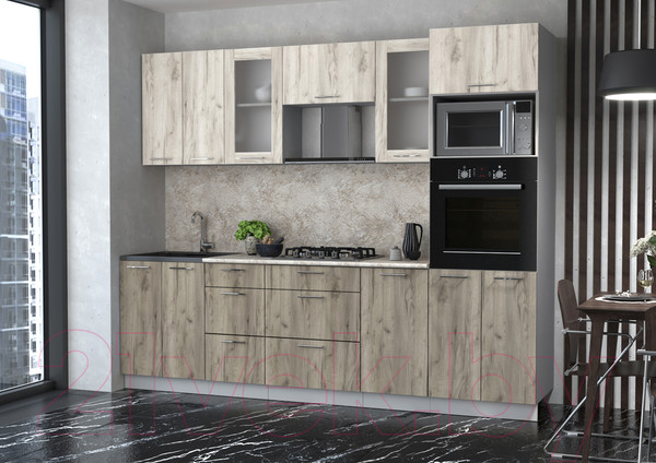 Изображение товара Кухонный гарнитур Интерлиния Мила 2.6 ВТ (дуб белый/дуб серый/опал светлый)