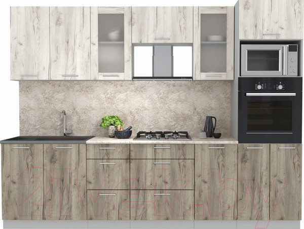 Изображение товара Кухонный гарнитур Интерлиния Мила 2.8 ВТ (дуб белый/дуб серый/опал светлый)