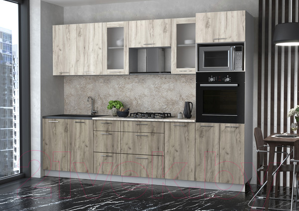 Изображение товара Кухонный гарнитур Интерлиния Мила 2.8 ВТ (дуб белый/дуб серый/опал светлый)