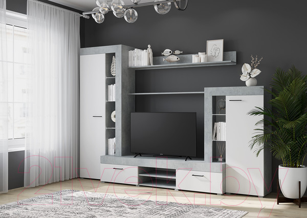 Изображение товара Стенка Горизонт Мебель Дельта (белый/бетон)