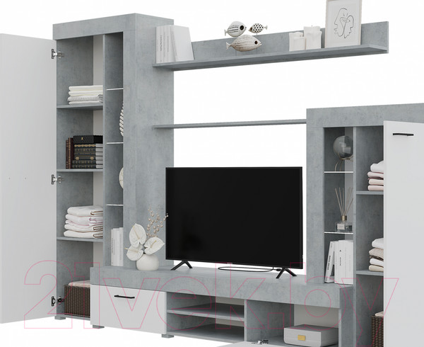 Изображение товара Стенка Горизонт Мебель Дельта (белый/бетон)